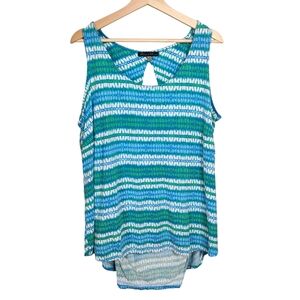 Rose & Olive Sleeveless Blue and Green Top, 2X